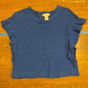 Altar’d State Blue Ruffle Knit Shirt